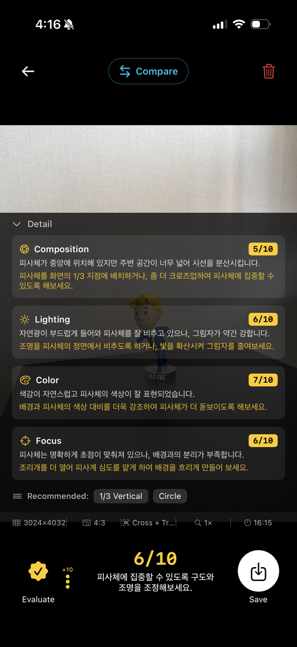 AI photo evaluation with scores